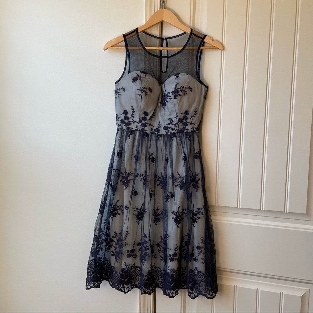 Navy and Cream Lace A-Line Dress - no bra needed!